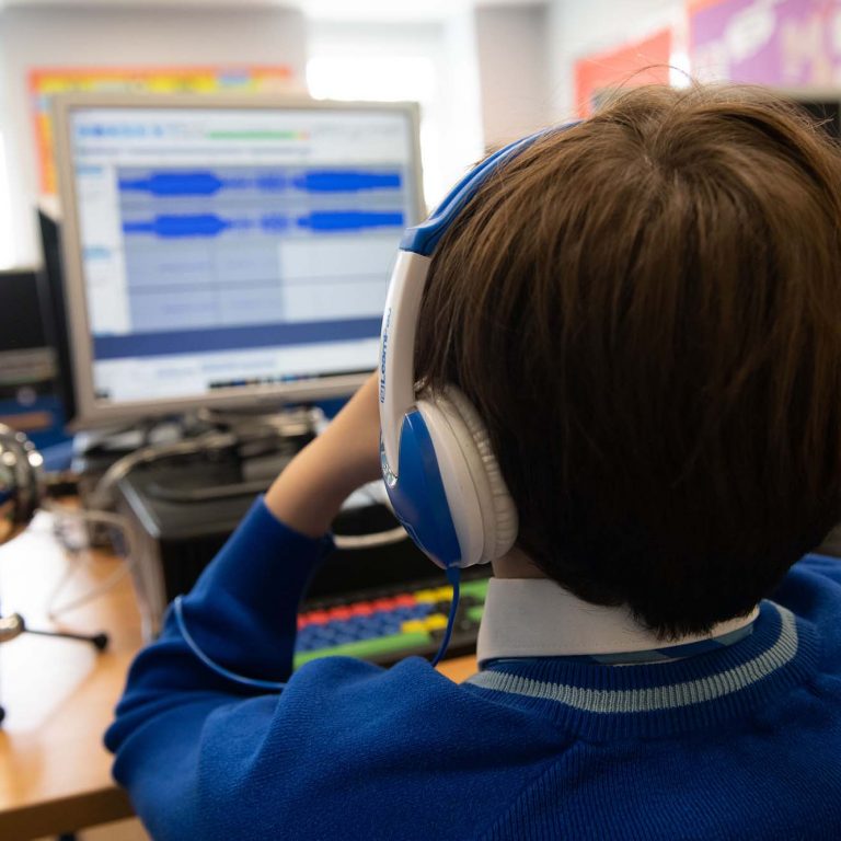 child with headphones on