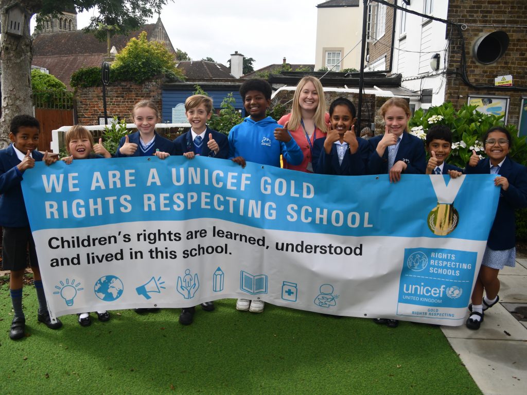 A big poster showing that Avon House School is a Rights Respecting School