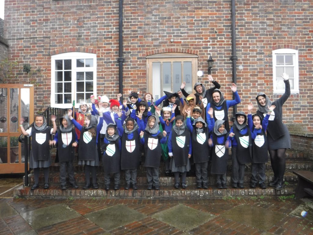 Real Life Castle Visit - Students dressed as knights for a castle tour