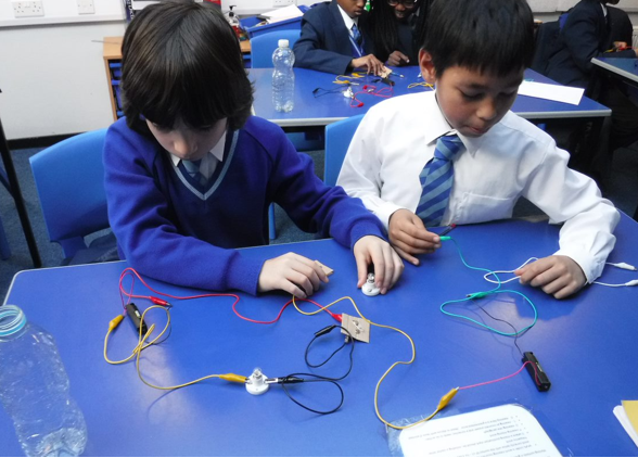 students working with wires