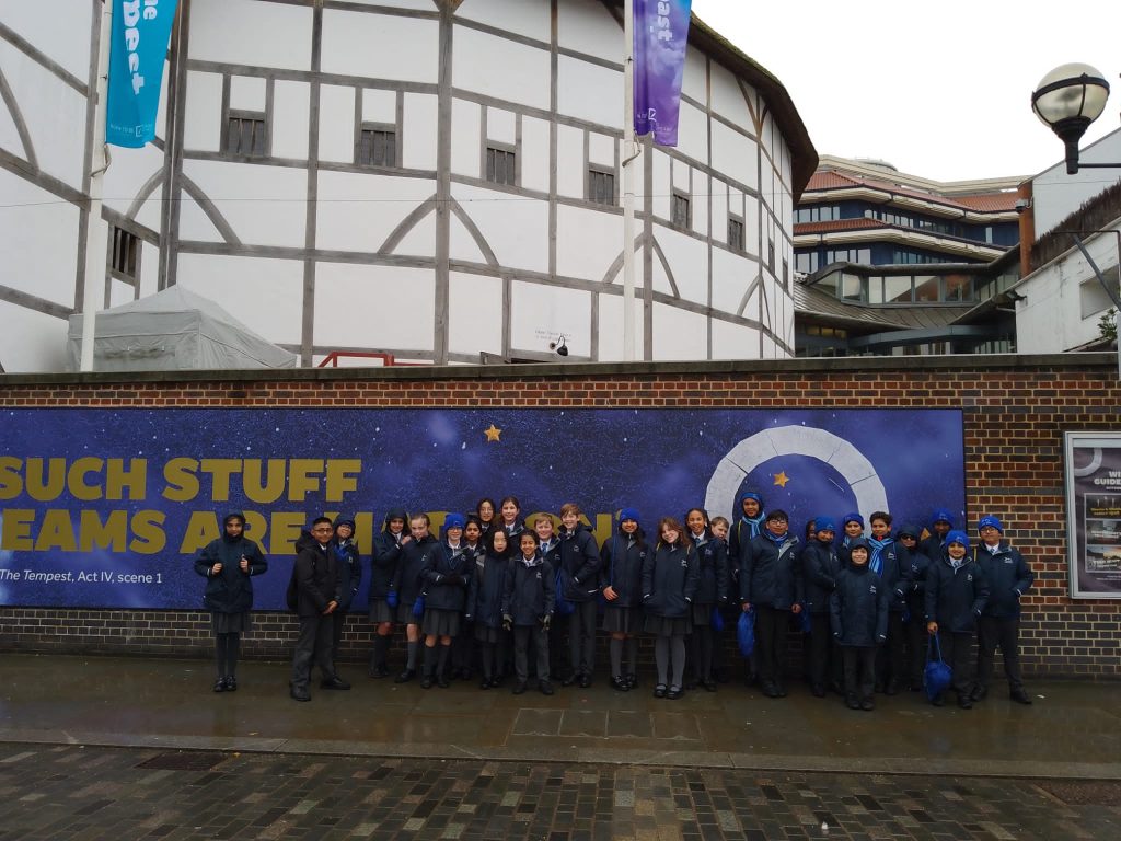 All students stood outside the globe theatre