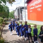 students walking down a path