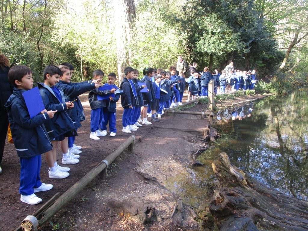 students standing by a lake