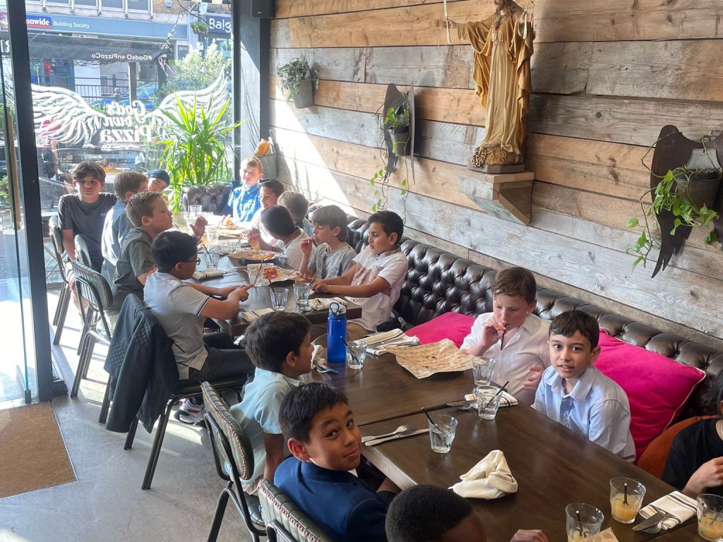 Students eating in a restaurant