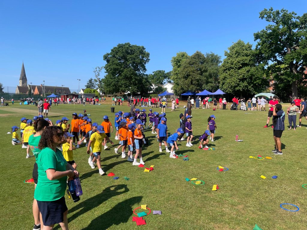 Large groups of students on a field