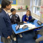 students on a table